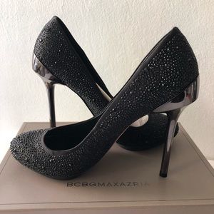 BCBGMaxazria Black Rhinestone Stiletto Heels